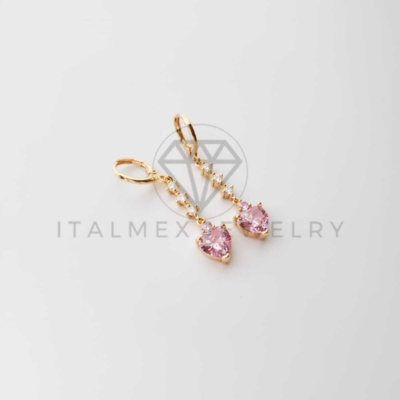 18K Gold Plated Pink CZ Heart Drop Earrings - Picture 4 of 8